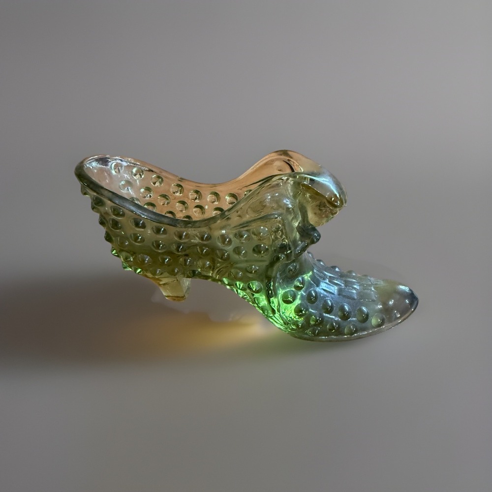 Fenton Art Glass Hobnail Cathead Shoe In Colonial Green